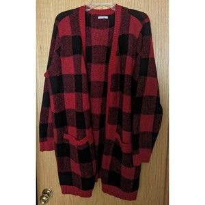 Maurice's red black buffalo plaid open front cardigan sweater size 2X